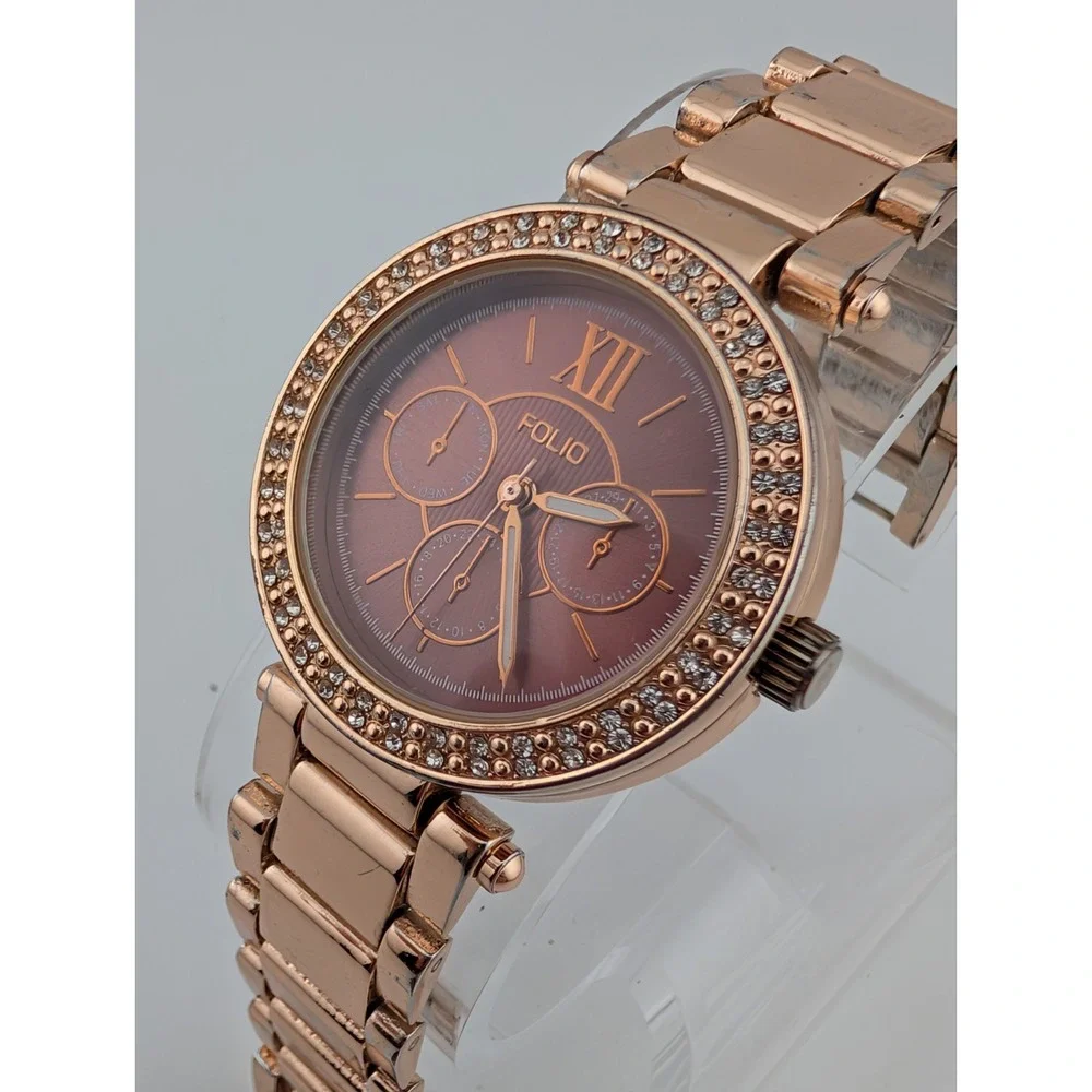 Folio Watch Women 34mm Case Crystal Bezel Rose Gold 6.5